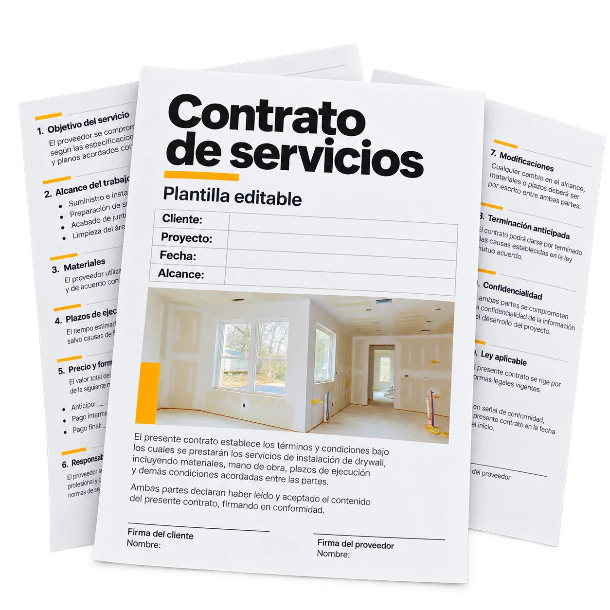 Contrato de Servicios de Drywall editable