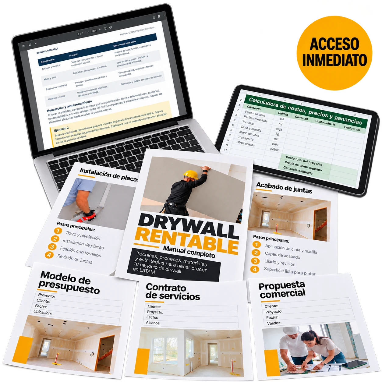 Paquete digital Drywall Rentable con manual, documentos editables y calculadora